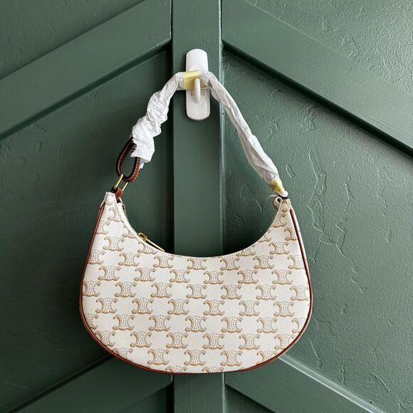 NWT CELINE Canvas Calfskin Ava Triomphe Shoulder Bag White - Picture 1 of 3